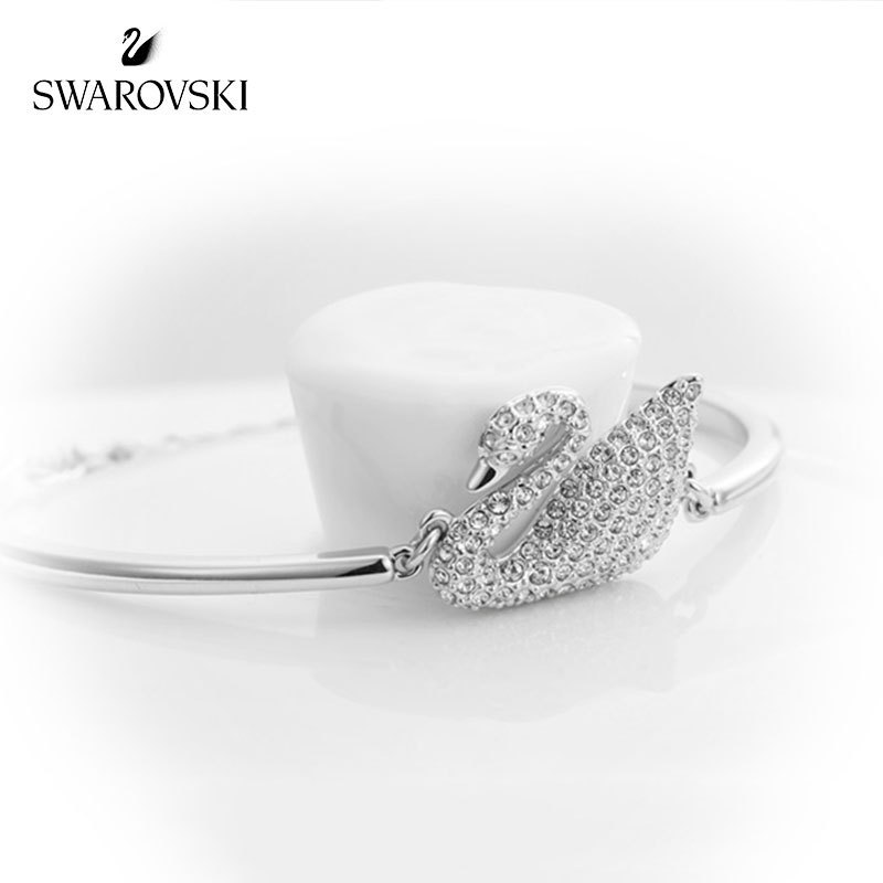 [直营]施华洛世奇(SWAROVSKI) Swan 欧美风格 人造水晶 送恋人 经典天鹅手镯 女士银色手镯 水晶