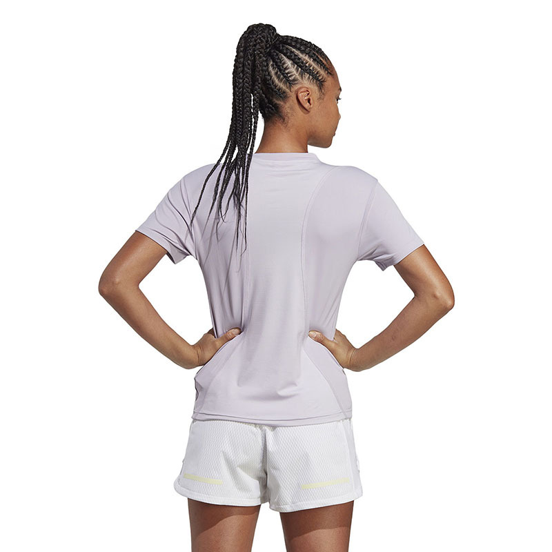 adidas 纯色Logo标识圆领短袖T恤 女款 紫色 HZ0110