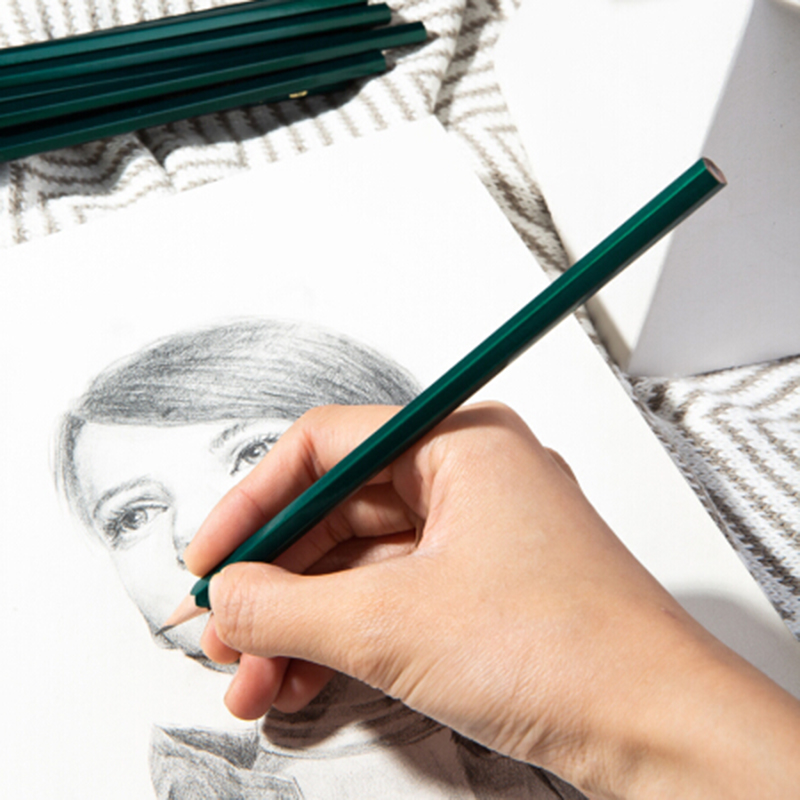 得力33311 经典学生HB铅笔六角笔杆素描绘图铅笔 10支绿杆高清大图