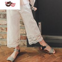 绿彩虹光女童蕾丝裤子2022新款夏天薄款洋气时尚儿童白色九分裤舒服韩版潮