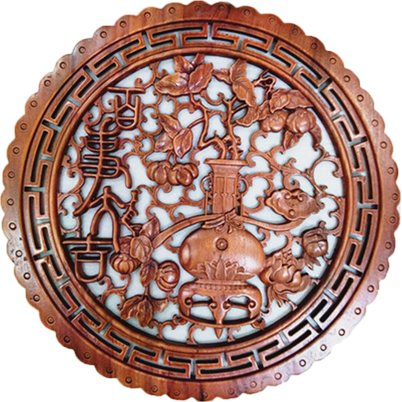 礼品之家 东阳木 乔迁搬家礼品 香樟实木四季福字挂件 58圆形玄关壁挂中式仿古装修壁饰