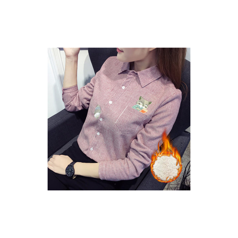 狐狸刺绣加绒和不加绒80-170斤衬衫女保暖秋冬加厚打底衬衫女