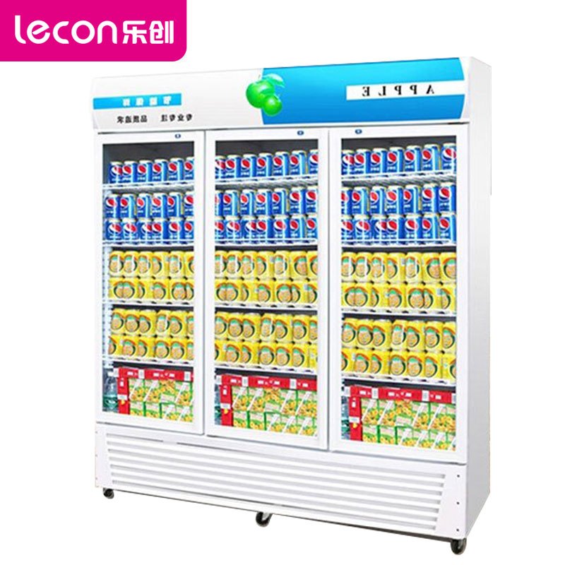 乐创(lecon)饮料柜展示柜冷藏柜立式冰柜商用冰箱饮品啤酒蔬菜水果保鲜冷柜鲜花柜陈列柜三门下机蓝白色风冷980L
