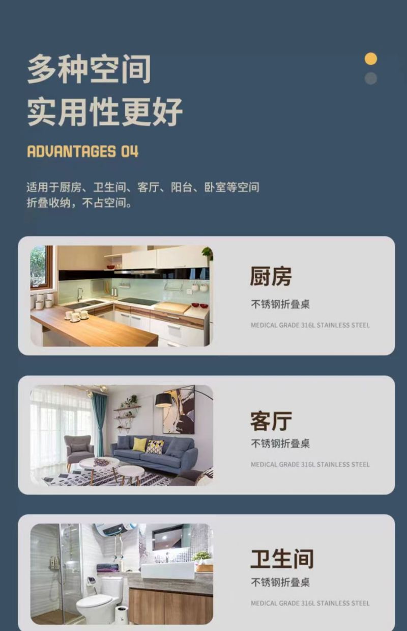 佳品文仪Q1230款1200型号304不锈钢可折叠壁挂切菜桌家用小户型操作台隐形挂墙桌(1200*400*25mm)高清大图