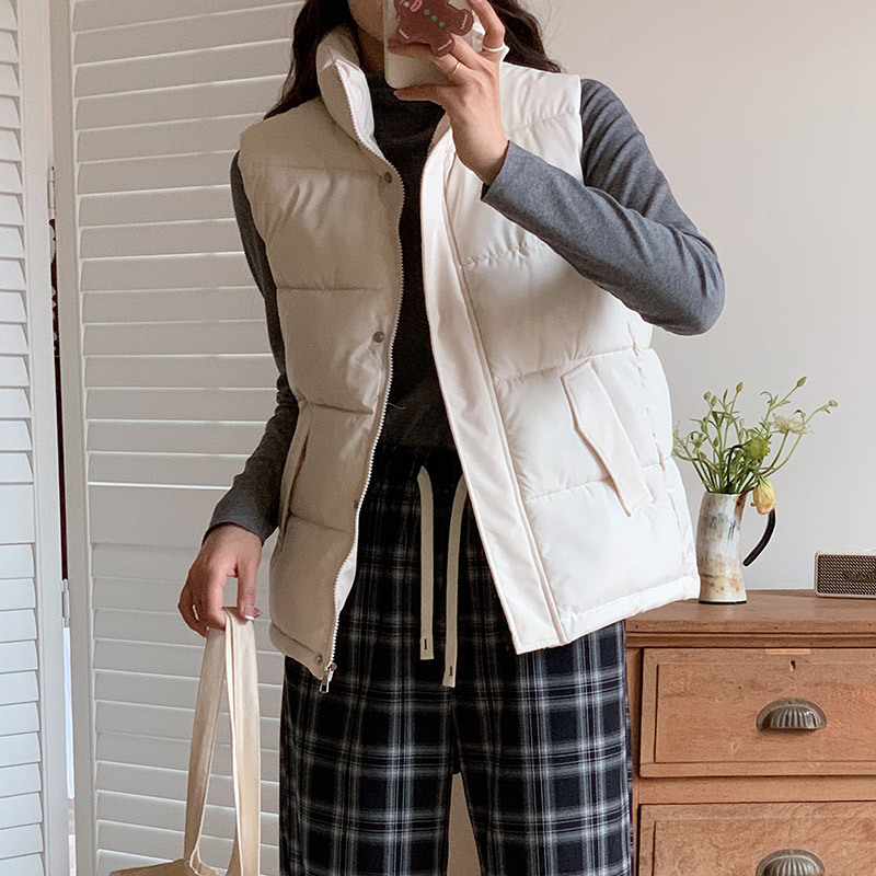 2023春秋季新款短款羽绒棉马甲女士外搭宽松韩版外穿马夹背心外套 白色 XL
