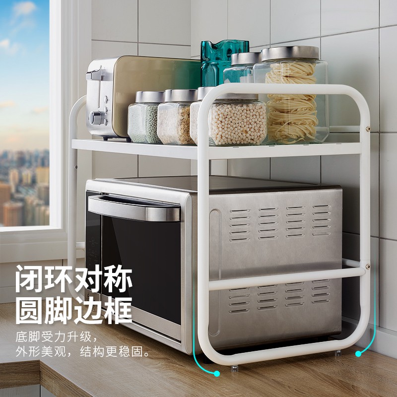 不锈钢厨房置物架微波炉架子桌面放电饭煲烤箱收纳架台面家用双层收纳层架 三维工匠高清大图