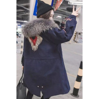 2018冬季新款韩版女装chic大毛领中长款羽绒服女宽松刺绣加厚外套