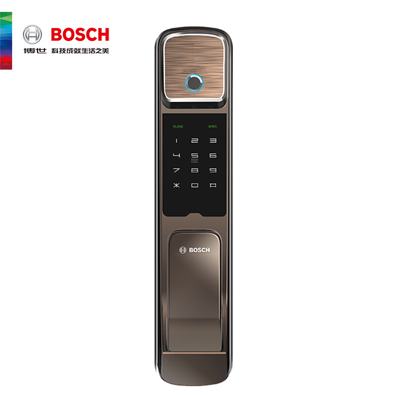 博世 （BOSCH）指纹锁 智能家居家用防盗门密码磁卡锁 智能门锁电子锁 FU550 咖啡棕
