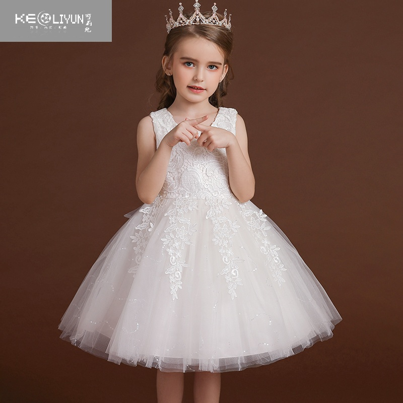 可莉允女童连衣裙夏儿童白色蓬蓬纱裙花童婚礼小女孩礼服裙子夏款公主