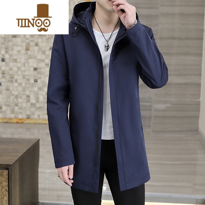 YANXU中长款风衣外套男2023新款成熟稳重男装潮牌连帽修身夹克上衣高清大图