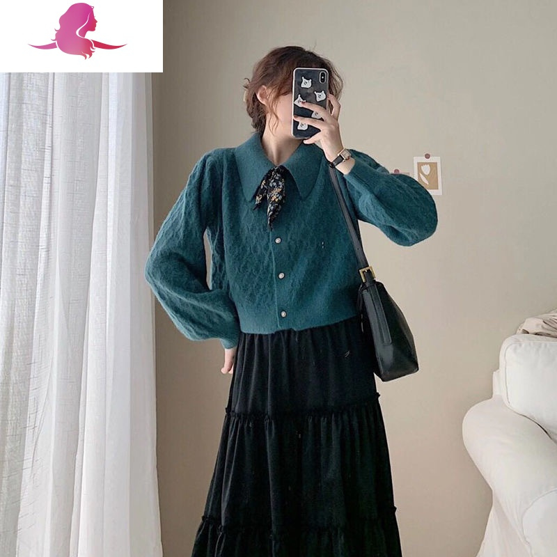 艳如飞秋冬新款可盐可甜穿搭法式复古小个子少女感毛衣配半身裙两件套装套装