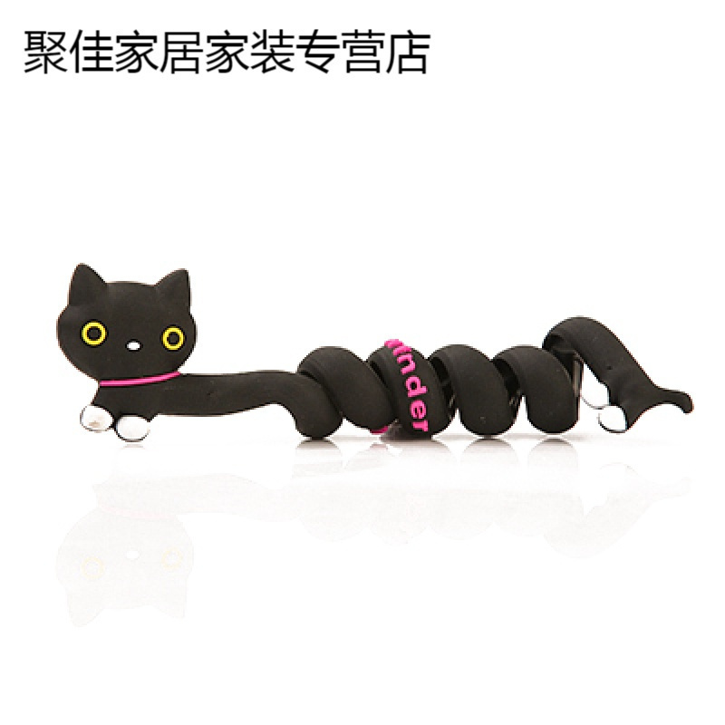 家柏饰(CORATED)时尚动物长条绕线器手机线电源线理线器固线器动物绑线器 黑猫