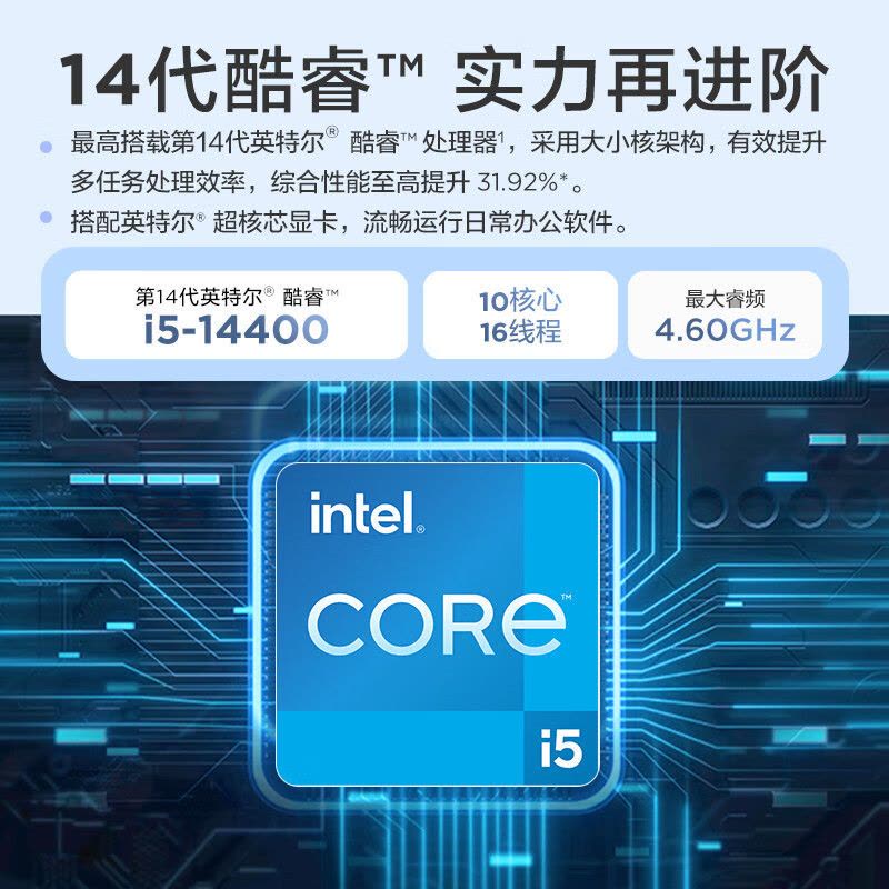 联想(Lenovo)扬天M4000q 台式机电脑整机(酷睿i5-14400 16G 2T+512GSSD Office Wifi Win11)23英寸显示器 商用办公家用学习图片