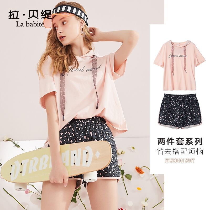 拉夏贝尔拉贝缇时尚套装女士夏季新款洋气阔腿短裤减龄显瘦网