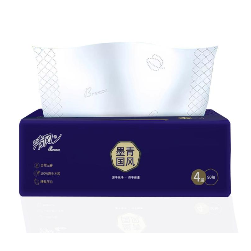 清风AR40MJH-1墨青国风系列抽纸 4层90抽 4包/提
