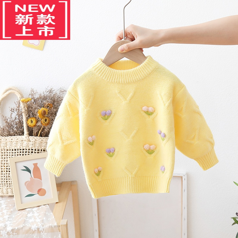 可莉允女宝宝秋冬套头毛衣女童甜美洋气外穿针织衫小女孩打底加绒毛线衣
