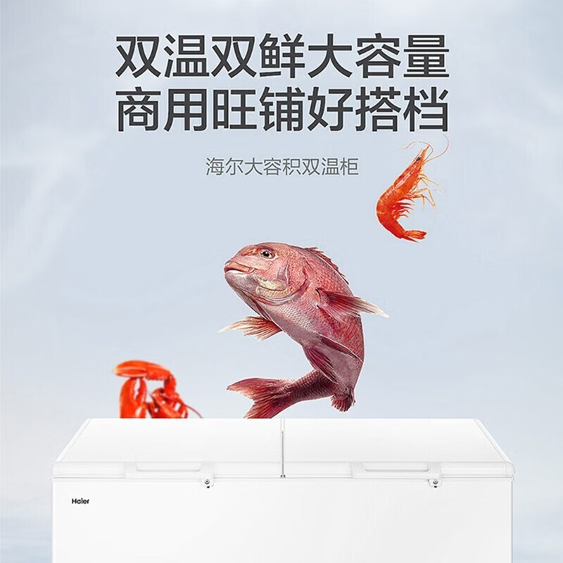 海尔(Haier)冰柜家用商用365L大容量双温冰柜冷藏冷冻双温双箱冷柜卧式雪柜电冰箱FCD-365HA 大冷藏+冷冻