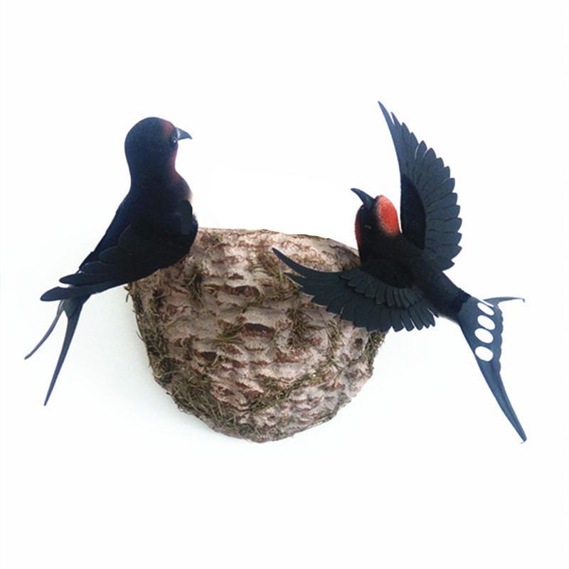 仿真燕窝展翅飞燕子小鸟装饰品墙饰壁饰家居装饰客厅幼儿园装饰三维