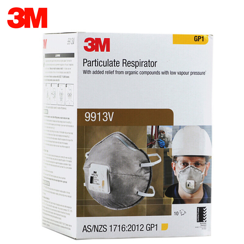 3M 9913V口罩呼吸阀活性炭PM2.5 防雾霾防尘防风沙防飞溅口罩10只/盒头戴式