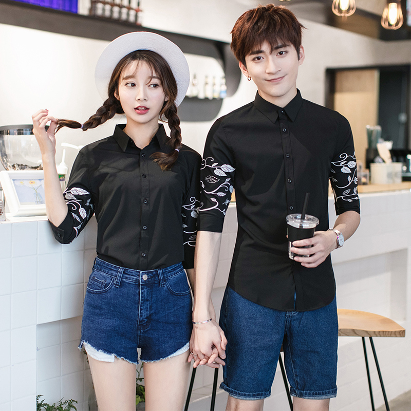 美师理店型师夜店酒吧KTV服务员工作服男士七分袖衬衫衬衣