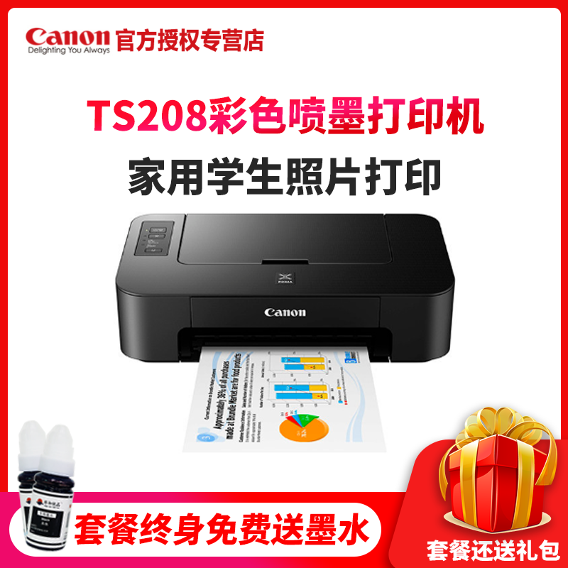 佳能(Canon) TS208彩色喷墨照片打印机家用学生照片打印机 小型商用办公 文档文件打印 家庭办公打印作业试卷资料合同 标准配置