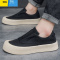 聚范帆布男鞋夏季透气冰丝懒人鞋一脚蹬工作布鞋厚底黑色运动休闲板鞋