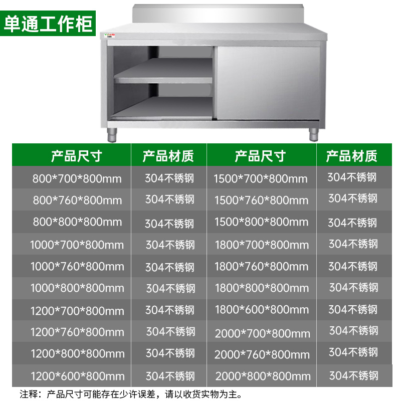 意黛斯 不锈钢单通工作柜 单通打荷台商用储物柜操作台切菜桌2000*760*800 YDS-3DTG208 304材质高清大图