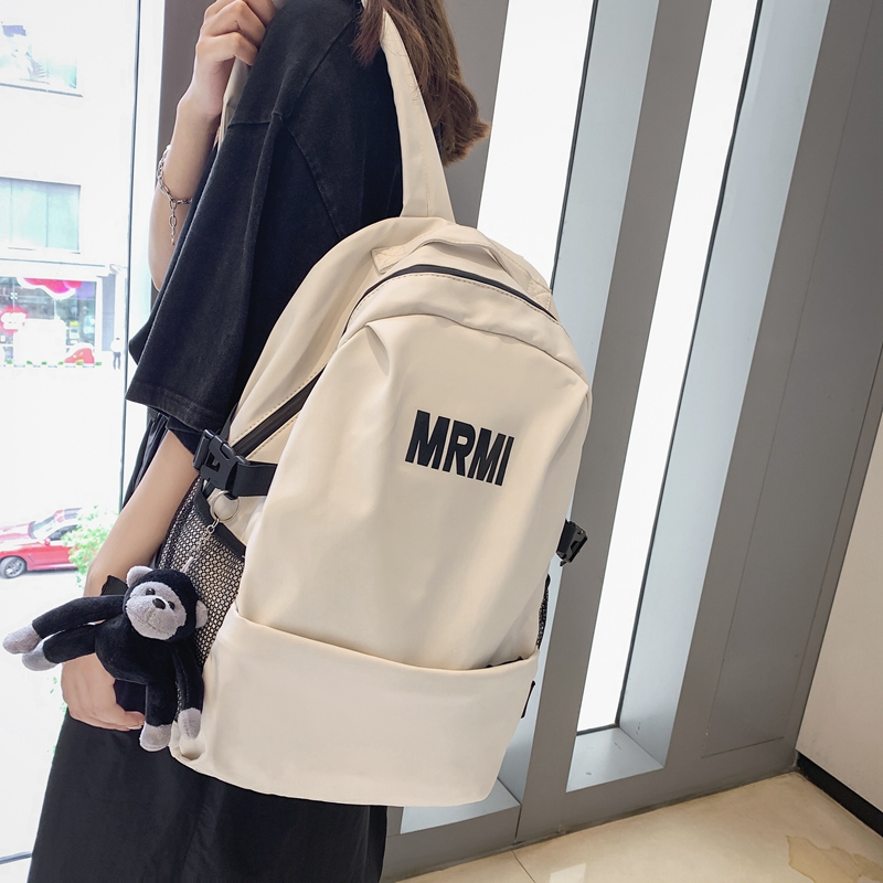2021新款书包女韩版中学生高中大学生ins夏日系印花大容量双肩包 黑色送猩猩挂件