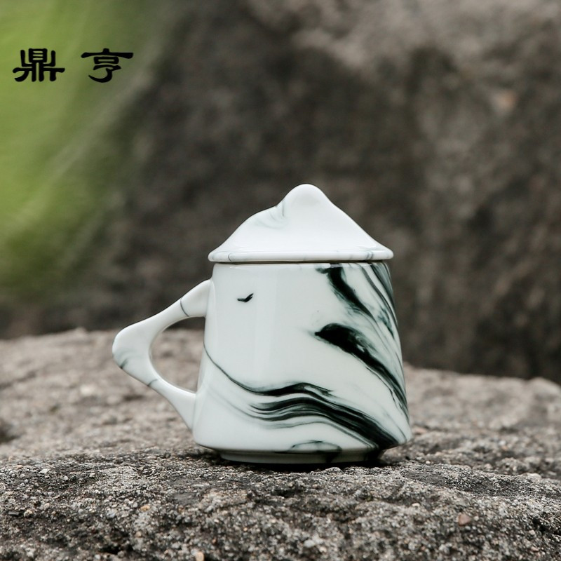 鼎亨简约创意仙山陶瓷马克杯水杯子 手工茶具茶杯办公室水杯防尘