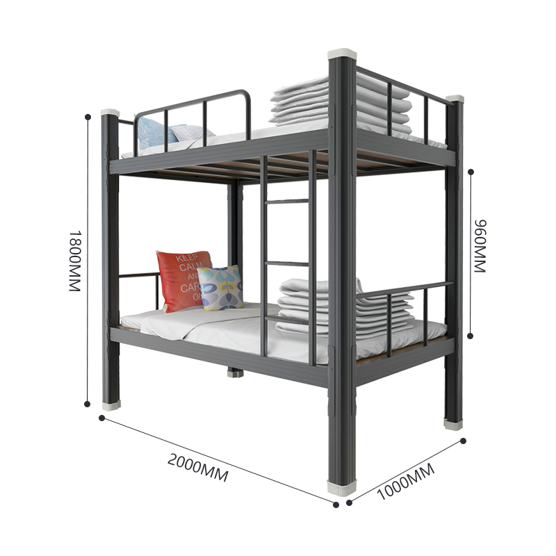 臻远 XCC-05 钢制型材床双层床员工宿舍上下铺学生公寓床双人床铁艺高低床 双层床1000宽黑高清大图