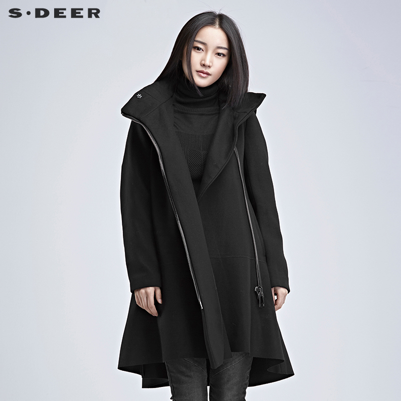 sdeer圣迪奥2018冬装宽松a廓解构分割纯色斜襟风衣s16481799