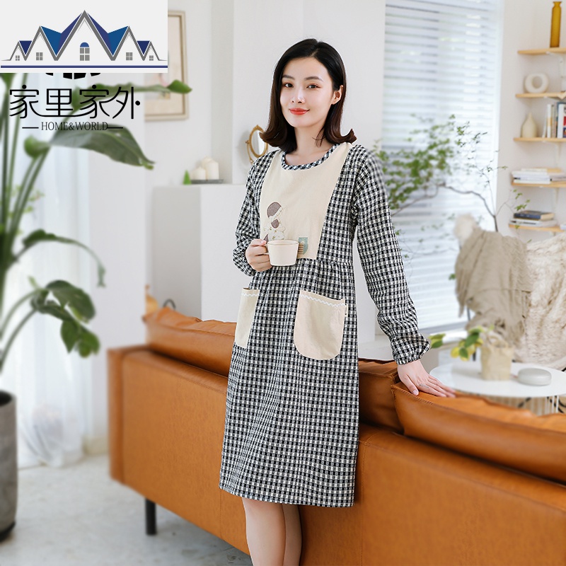 厨房围裙家用防水防油成人加长罩衣女日系可爱时尚长袖工作服定制 三维工匠高清大图