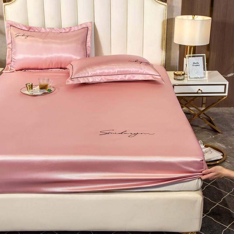 家柏饰(CORATED)夏天冰丝凉席床笠款1.8m床三件套1.5m夏季可水洗空调软席子2.0米 金奇达-床笠款(宫廷粉) 1.8m（6英尺）床