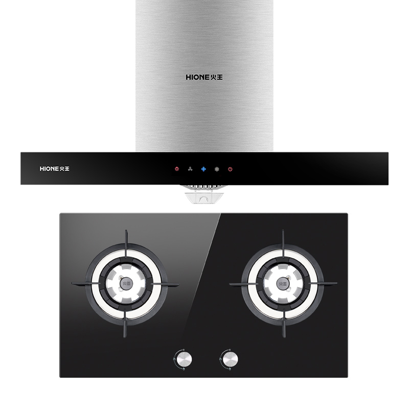 火王(Hione)7011+2WN/B烟灶套装 大吸力顶吸式 易清洁低噪音火油烟机 大火力燃气灶