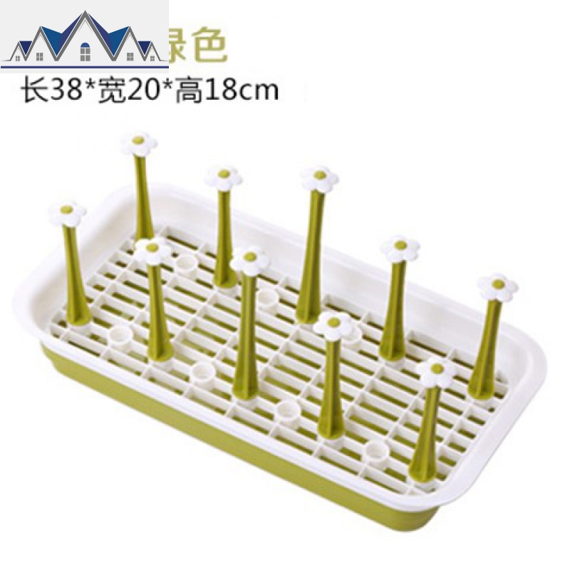 送杯刷塑料沥水杯架厨房置物架玻璃杯茶杯收纳架子水杯挂架晾杯架_2_414 沥水杯架十位长方形绿色_默认1层