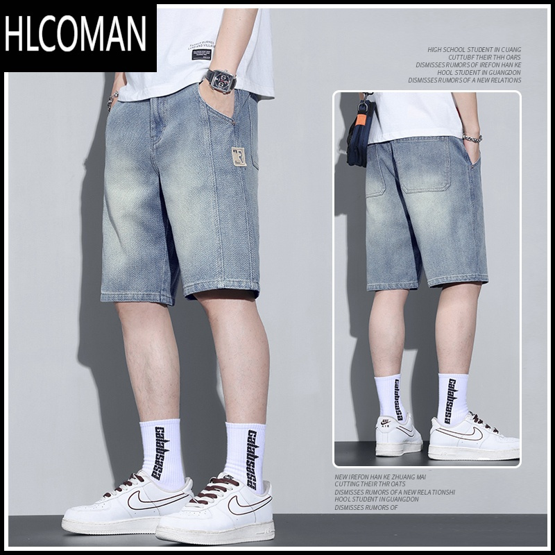 HLCOMAN潮流复古星空纹牛仔短裤男夏季新款宽松篮球五分裤子直筒运动中裤