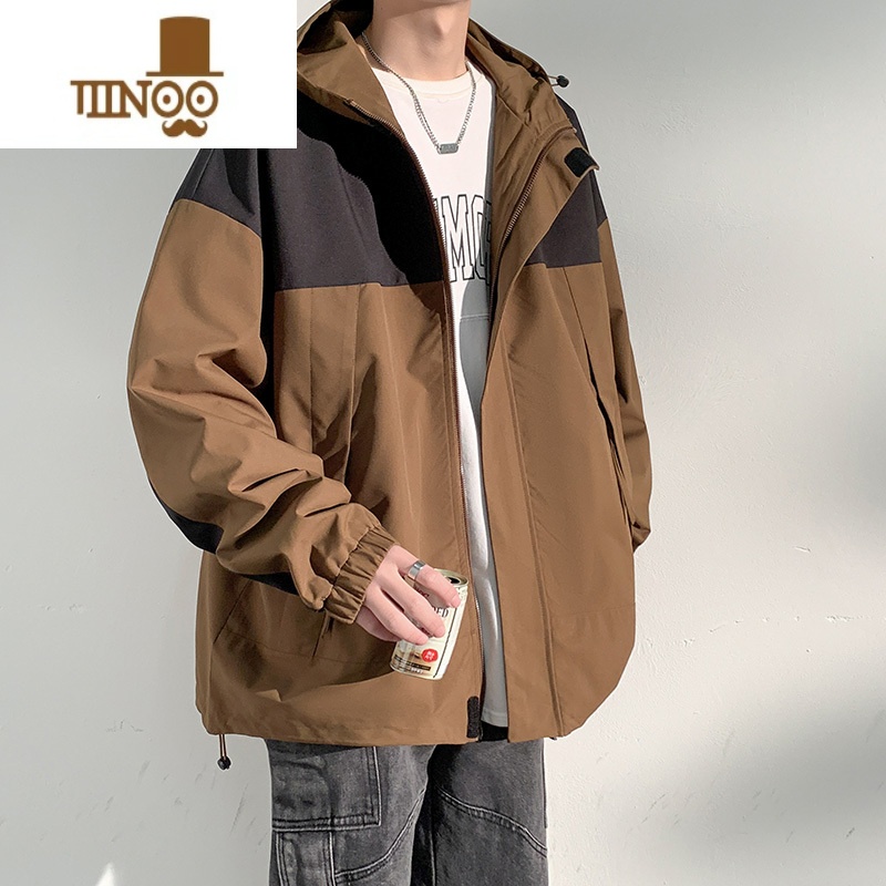 YANXU冲锋衣外套男款美式潮牌宽松连帽工装夹克情侣款风衣登山服高清大图
