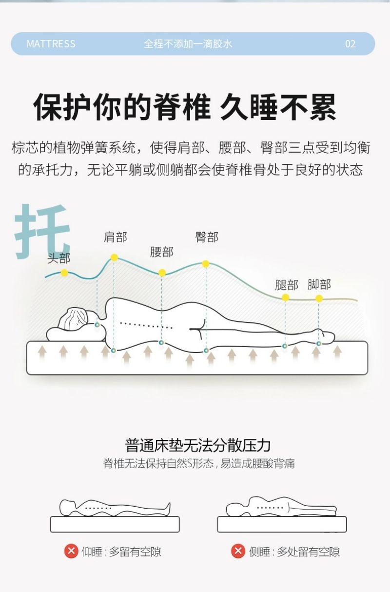 佳品文仪CD097款1500型号天然椰棕床垫棕榈卧室硬垫家用薄款折叠经济型儿童护脊垫(1500*2000*100mm)高清大图