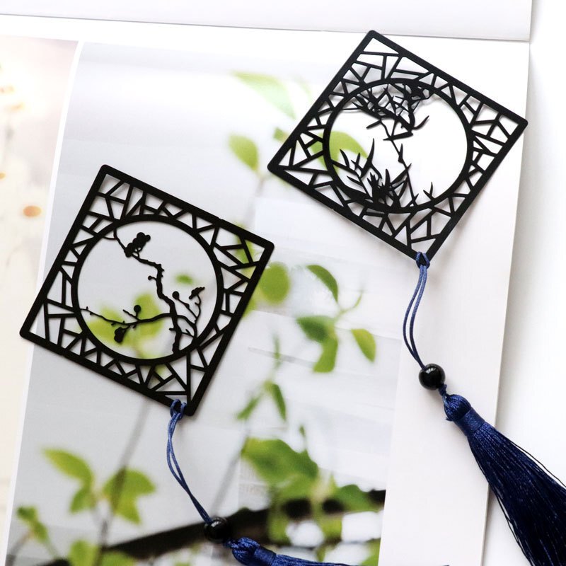 中国风古风听竹书签方窗水墨风金属镂空流苏生日送女生送老师开学毕业