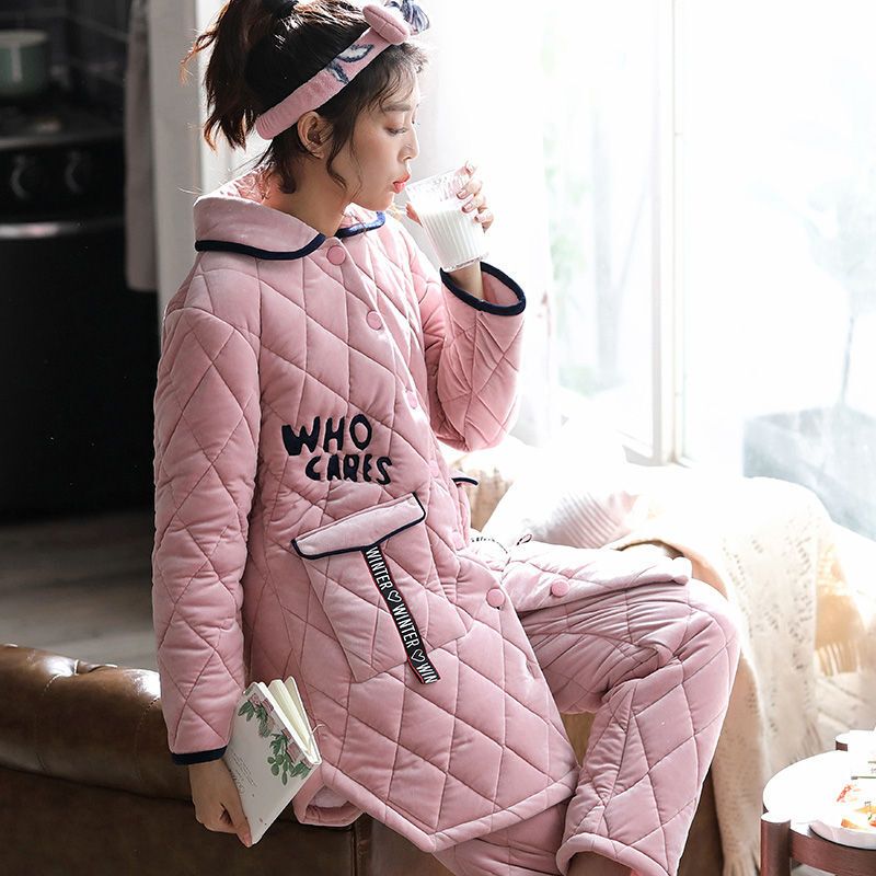 波迷娜（BOMINA)睡衣女珊瑚绒加厚保暖三层夹棉袄服套装可外穿 2673
