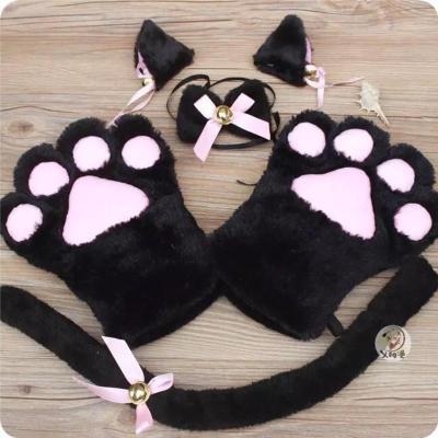 黑色发夹五件套 卖萌套装 猫爪手套5件套 女仆猫娘猫爪领结 动漫周边 cos配件手套
