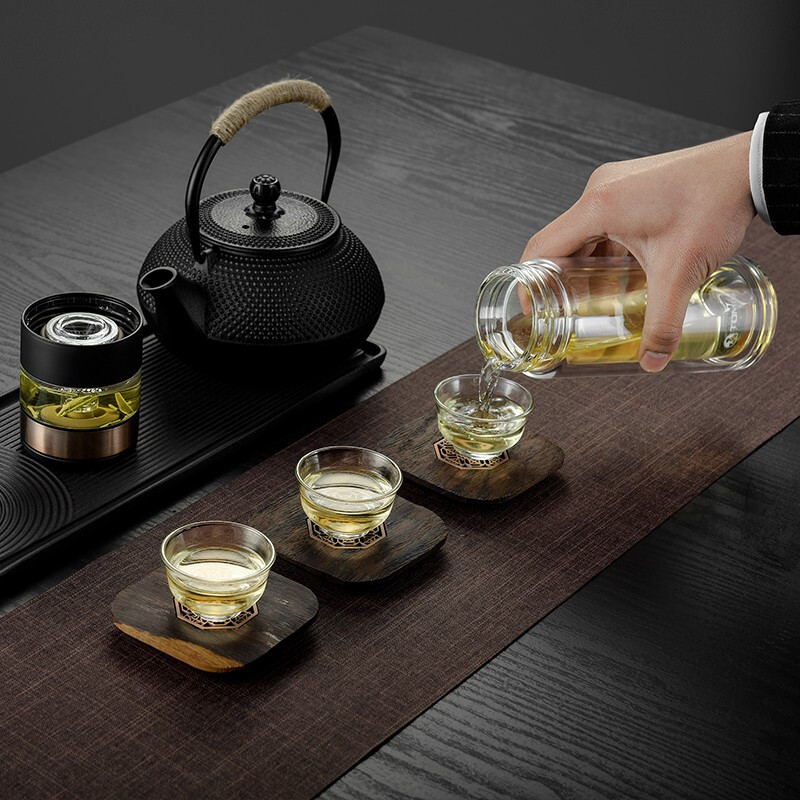 特美刻(TOMIC)双层玻璃杯男士茶杯便携茶水分离杯办公室泡茶水杯家用防烫透明杯子 TG80708