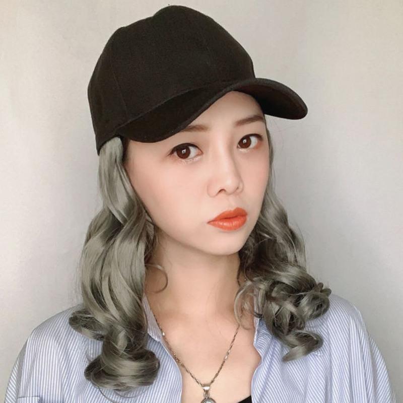 棒球帽假发帽一体时尚中长卷发鸭舌帽女短发仿真假发可拆卸春夏款 棒球帽短卷发-深棕色 2/33