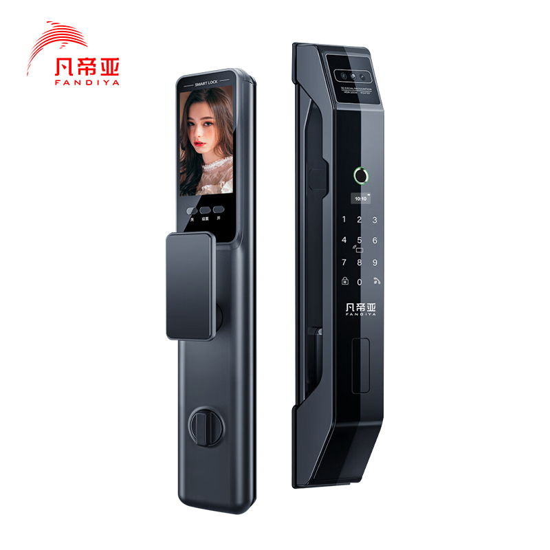 凡帝亚智能锁智能门锁FDY-C19 人脸识别,掌纹解锁,远程开锁、自动上锁、可视猫眼、铝合金材质、钢化玻璃面板
