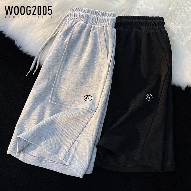 WOOG2005夏季透气短裤男休闲潮流松紧腰情侣五分裤宽松直筒运动裤·图片