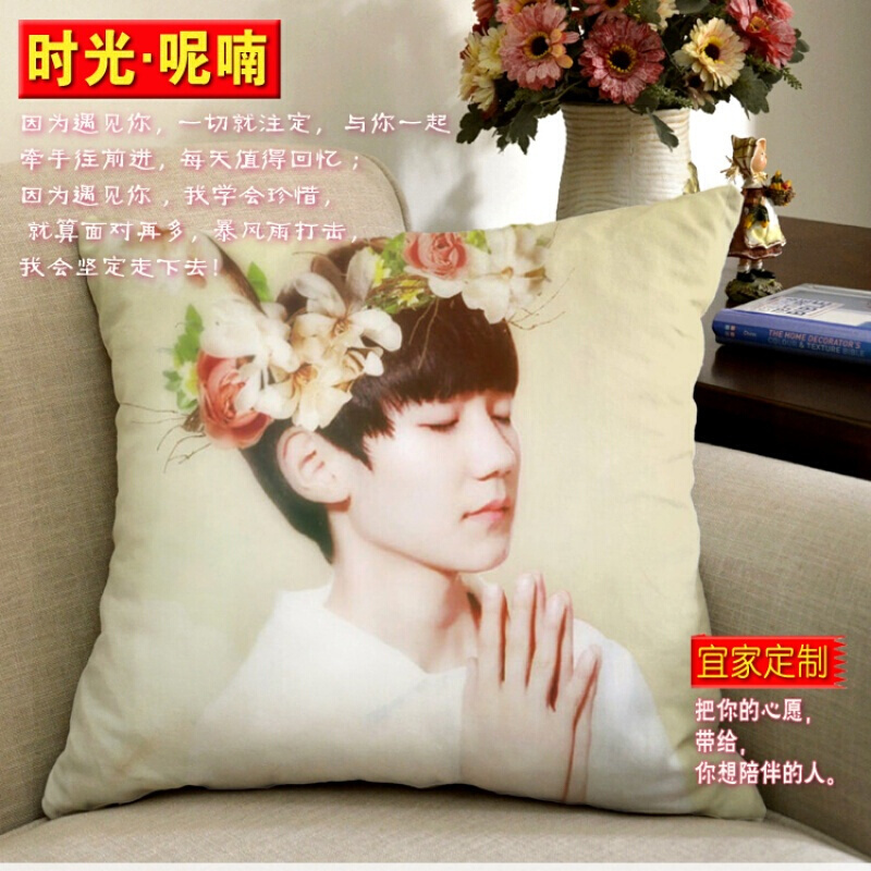 tfboys王源抱枕定制周边diy王俊凯易烊千玺照片枕头定做生日乳白色封面图