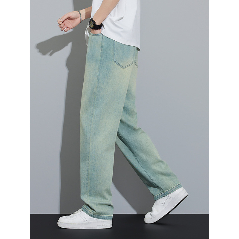 2025年夏季新款男士冰丝牛仔裤美式高街冰丝超滑超柔直筒长裤垂感