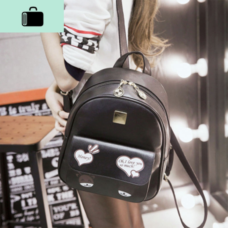 2020书包新款印花双肩包女韩版简约学生百搭背包女学院风书包女包NEW LAKE 1039黑色
