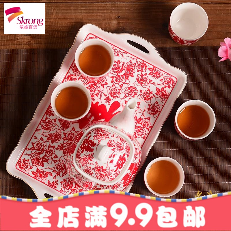 中国剪纸结婚陶瓷喜庆茶具茶壶茶杯套装中式托盘新人敬茶杯