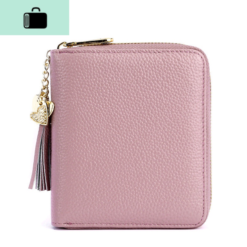 卡包女式韩版多卡位牛皮大容量皮卡夹拉链银行信用卡套薄卡片包NEW LAKE女士钱包/卡包 大号豆粉色